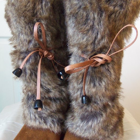 Oscar Sport Tall Brown Suede Boots With Faux Fur sz 37 - Picture 11 of 16